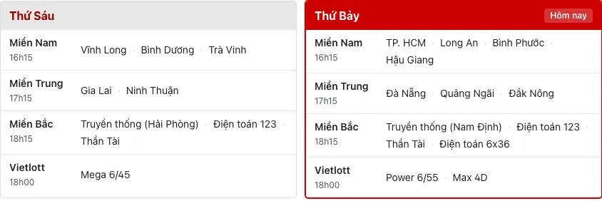 Lịch quay thứ Sáu, thứ Bảy trên ketqua365.net có Điện toán 123 lúc 18h15